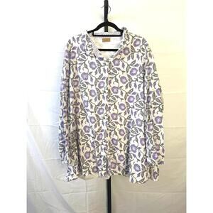 Tulip Floral Print Button-Up Blouse XL Morning Glory Print Purple